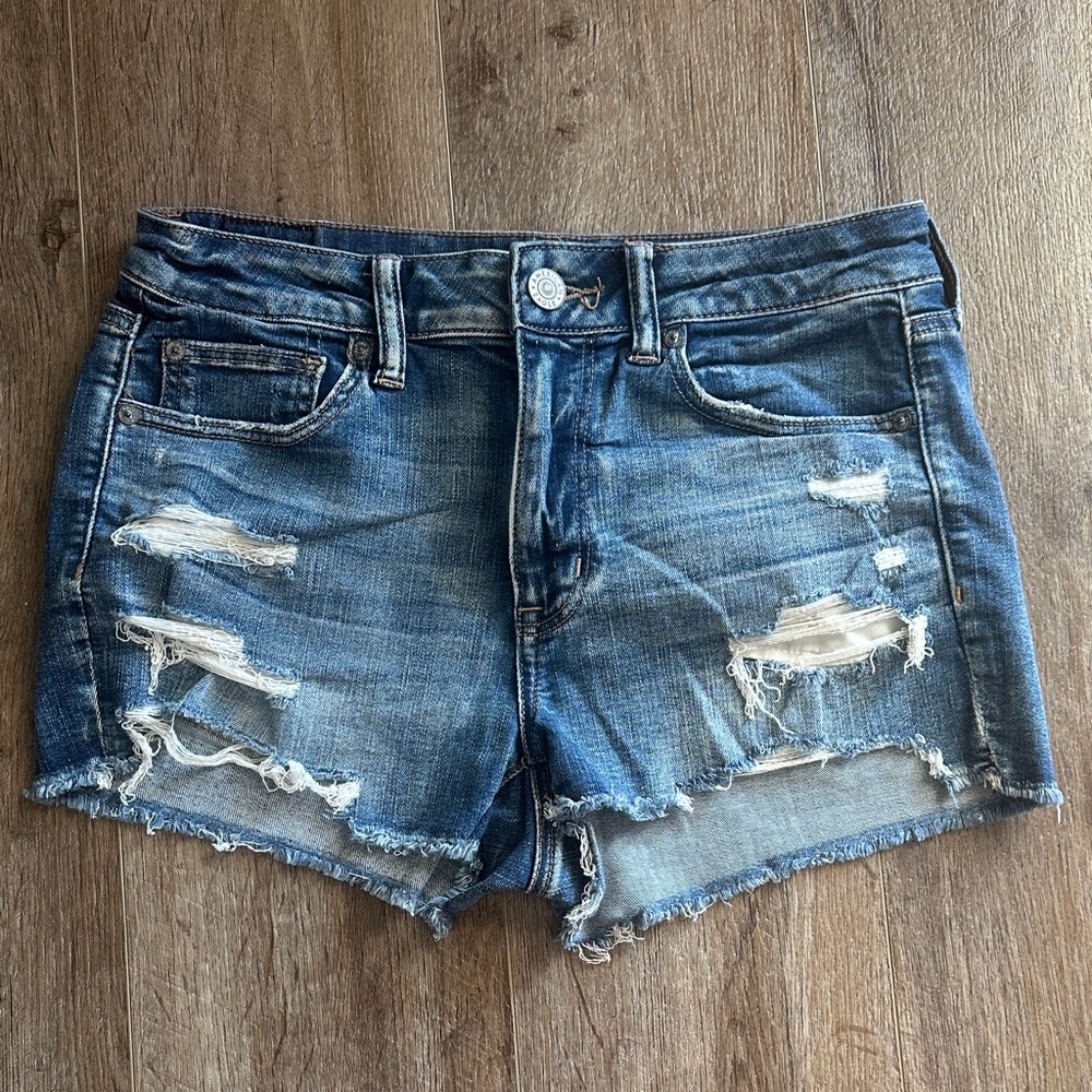 American Eagle Outfitters Blue Distressed Jean Shorts